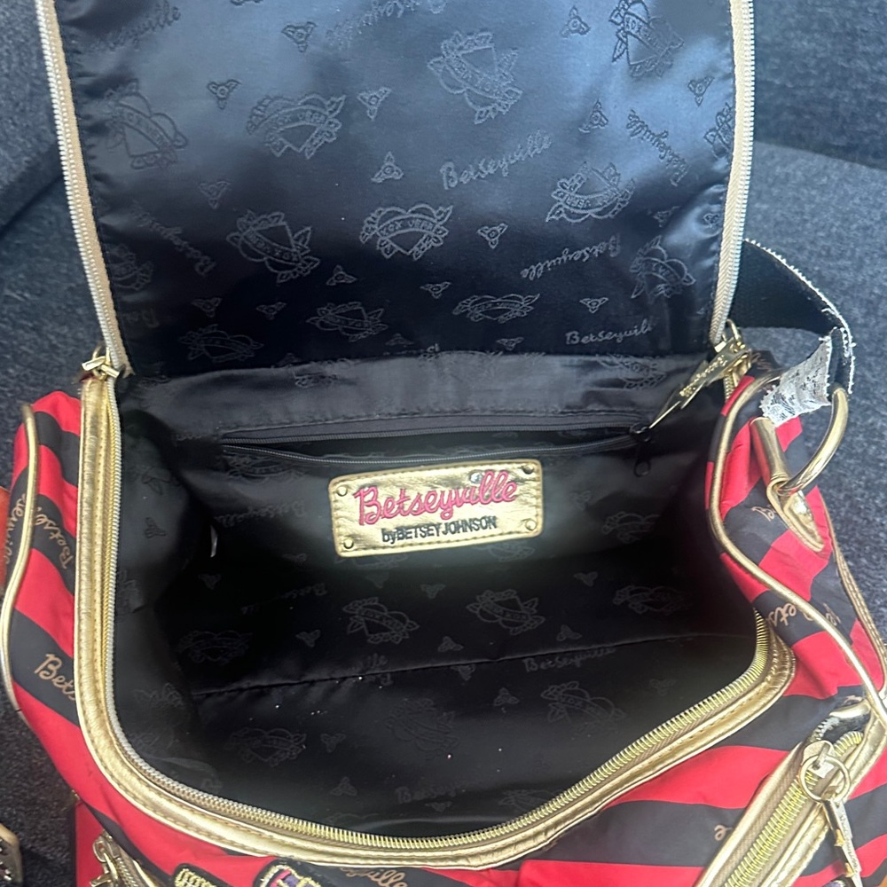 Betseyville Red & Black Stripe Cosmetic Satchel by Betsey Johnson - Picture 6 of 7